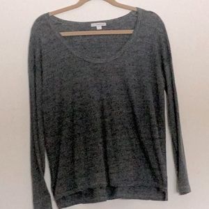James Perse 100% Cotton Blk/Grey L/S drop shoulder low scoop neckline T-shirt.